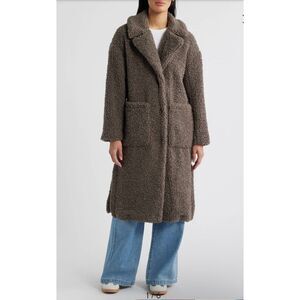 BCBGMAXAZRIA Notch Collar Faux Shearling Long Coat Size L